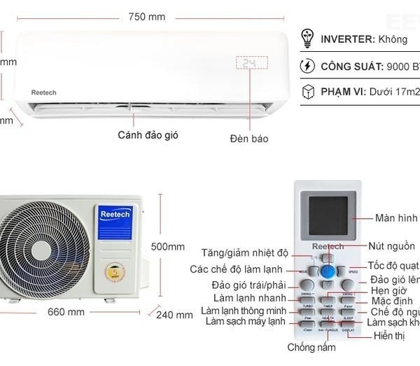 Hình ảnh minh họa: Điều Hòa Reetech Inverter 9000btu Rtv9-df-bt/rcv9-df-bt