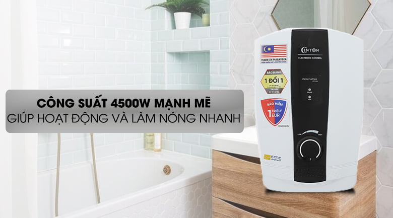 Bình nóng lạnh Centon Trực Tiếp có bơm 8338EP 4.5 KW [Điện máy EEW]