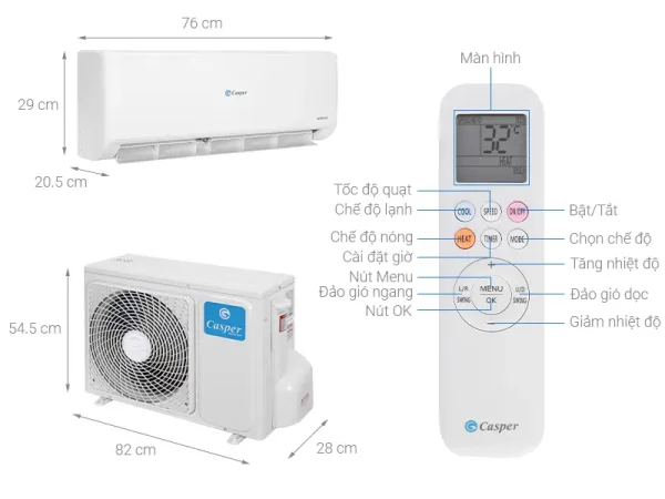 Điều Hòa Treo Tường Casper 9000btu 1 Chiều Inverter Gc-09is33