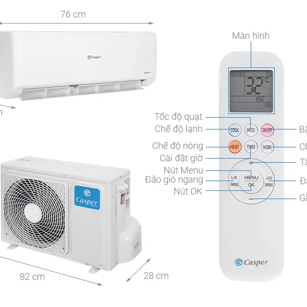 Điều Hòa Treo Tường Casper 9000btu 1 Chiều Inverter Gc-09is33