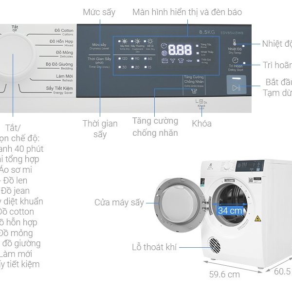 Hình ảnh minh họa: Máy Sấy Electrolux Thông Hơi Ultimatecare 8.5 Kg Edv854j3wb