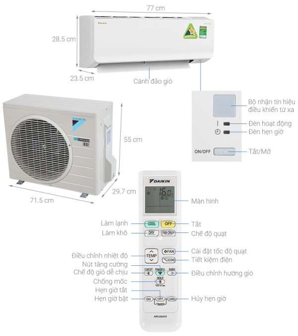 Điều Hòa Daikin 1 Chiều 12000btu Ftka35uavmv/rka35uavmv