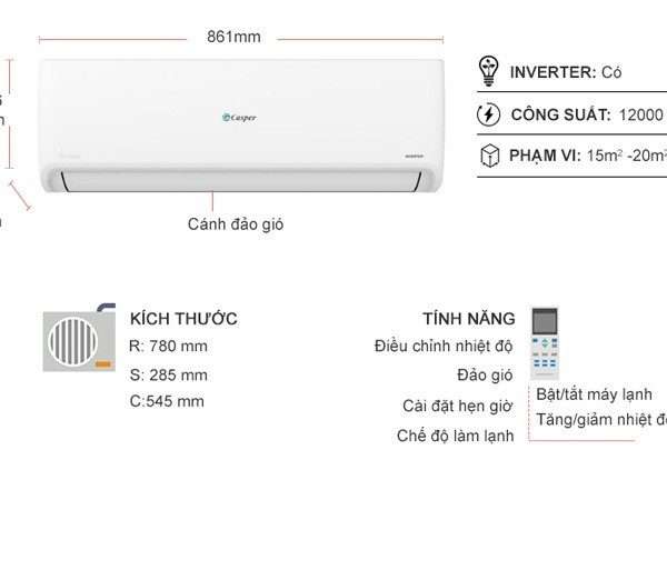 Điều Hòa Treo Tường Casper 1 Chiều 12.000btu Inverter Pm2.5 Gsc-12ip25