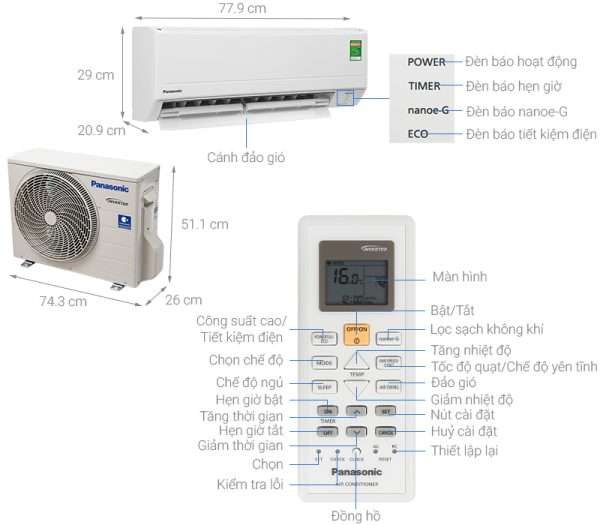 Điều Hòa Treo Tường Panasonic 9.000btu Inverter Pu9wkh-8m