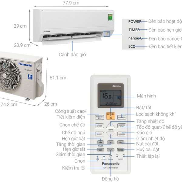 Điều Hòa Treo Tường Panasonic 9.000btu Inverter Pu9wkh-8m