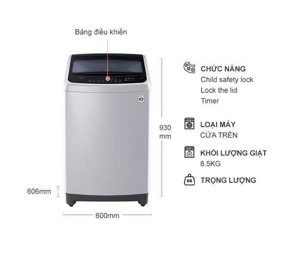 Hình ảnh minh họa: Máy Giặt Lg 8.5kg Cửa Trên Màu Bạc T2185vs2m