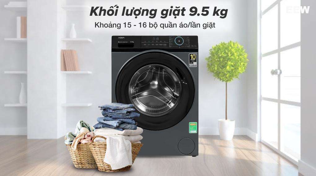 Khối Lượng Giặt: Máy Giặt Aqua Inverter 9.5 Kg Cửa Ngang Aqd-a952j Bk