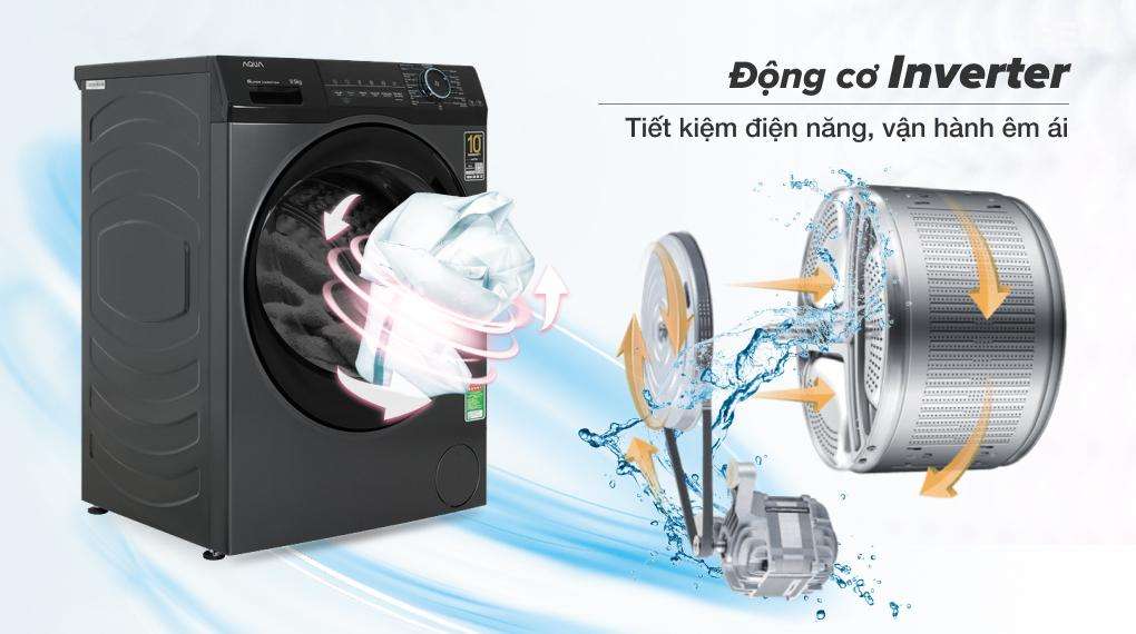 Động Cơ Tiết Kiệm Điện: Máy Giặt Aqua Inverter 9.5 Kg Cửa Ngang Aqd-a952j Bk