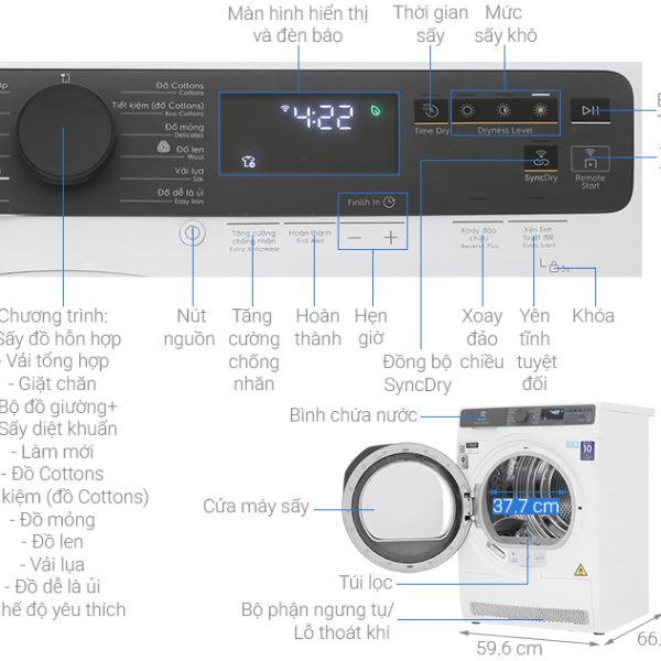 Hình ảnh minh họa: Máy Sấy Bơm Nhiệt Electrolux Ultimatecare 9 Kg Edh903r7wc
