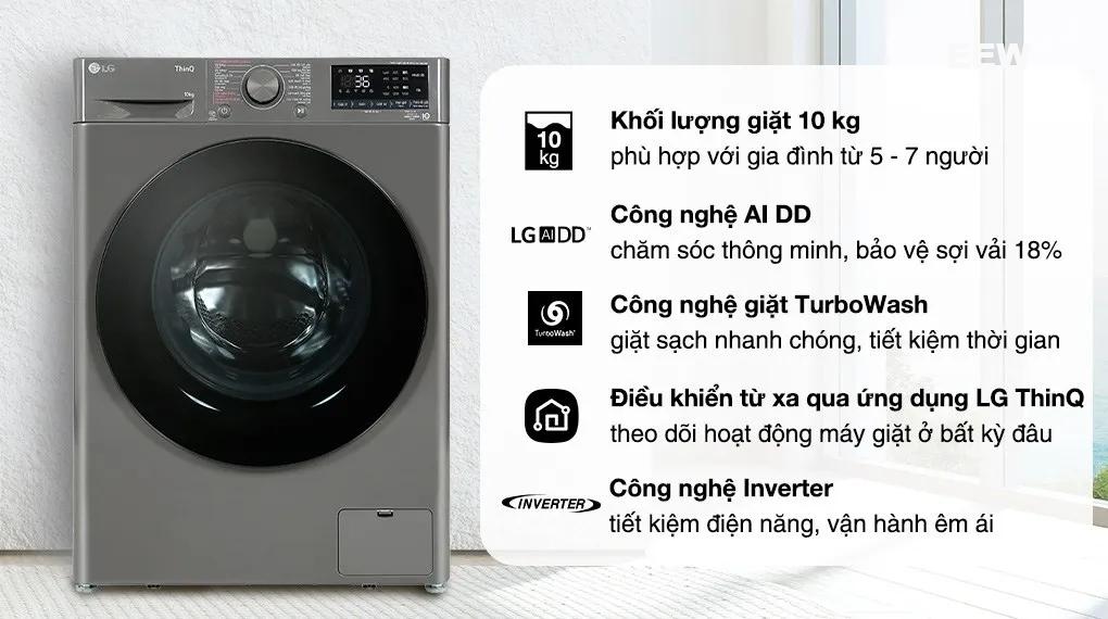 Hình ảnh minh họa: Máy Giặt Lg Lồng Ngang Ai Dd Inverter 10 Kg Fv1410s4m1
