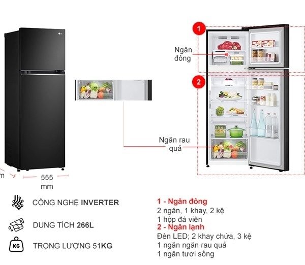 Hình ảnh minh họa: Tủ Lạnh Lg Inverter 266 Lít Ltb26blm
