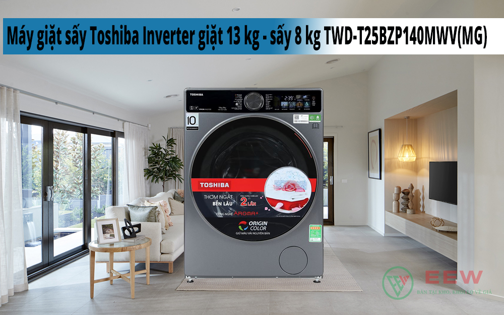 Hình ảnh minh họa: Máy Giặt Sấy Toshiba Inverter Giặt 13 Kg – Sấy 8 Kg Twd-t25bzp140mwv(mg)