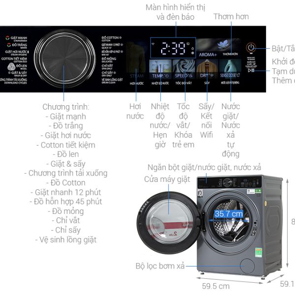 Hình ảnh minh họa: Máy Giặt Sấy Toshiba Inverter Giặt 13 Kg – Sấy 8 Kg Twd-t25bzp140mwv(mg)