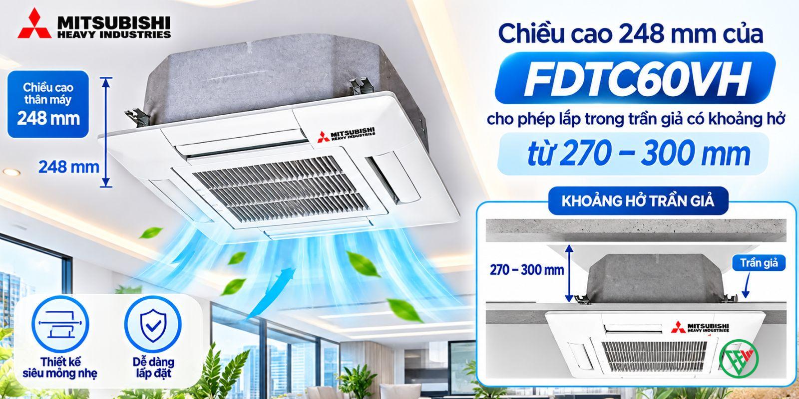 Hình ảnh minh họa: Điều Hòa Multi Mitsubishi Heavy Dàn Lạnh âm Trần 20.500btu Fdtc60vh
