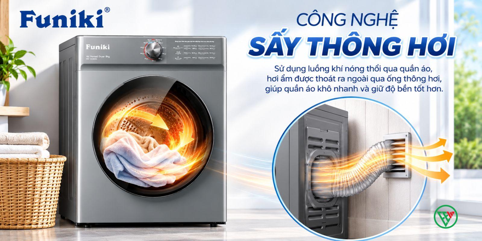 Hình ảnh minh họa: Máy Sấy Funiki Thông Hơi 8kg Hd V680ag