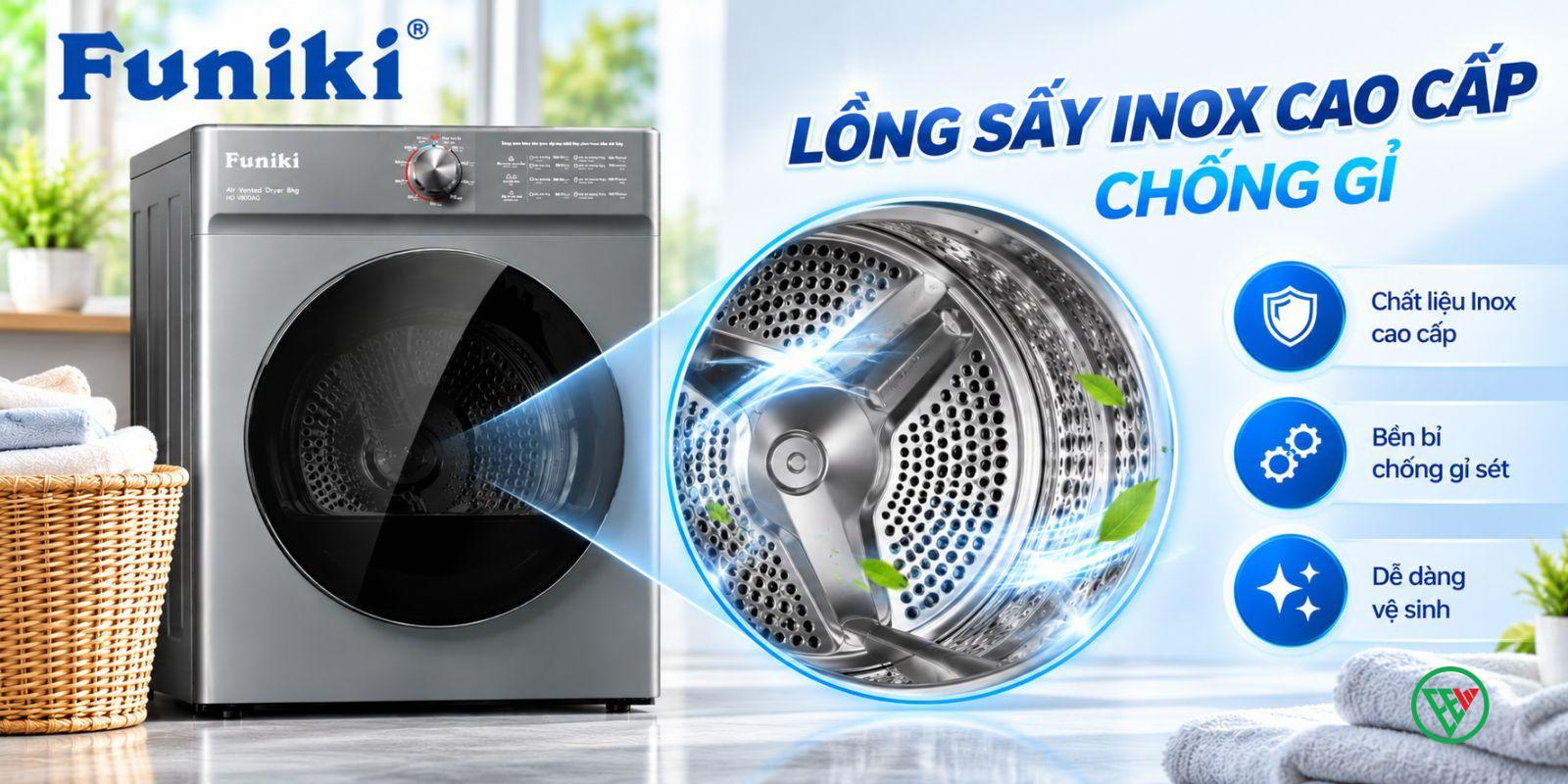 Hình ảnh minh họa: Máy Sấy Funiki Thông Hơi 8kg Hd V680ag