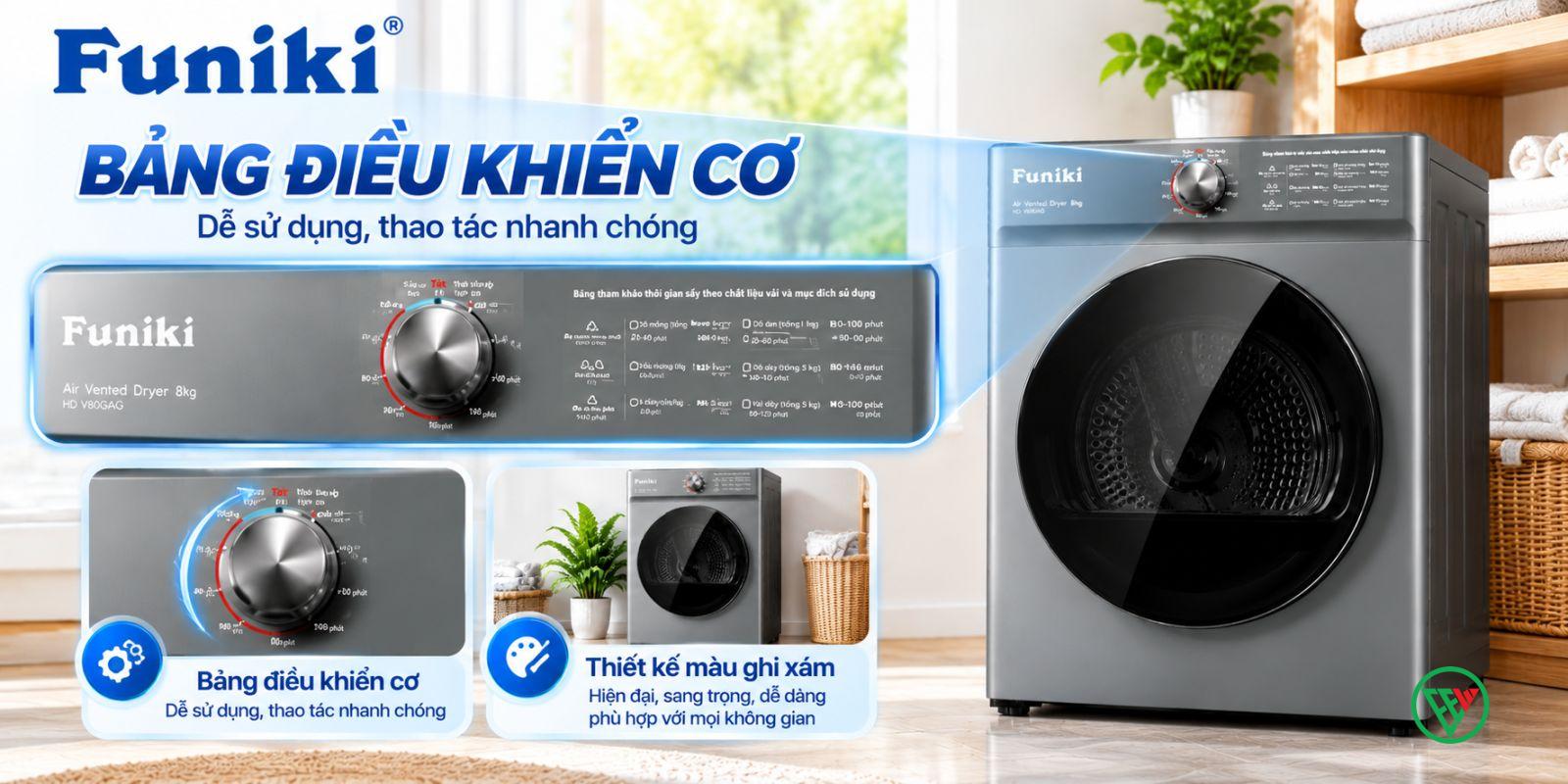 Hình ảnh minh họa: Máy Sấy Funiki Thông Hơi 8kg Hd V680ag