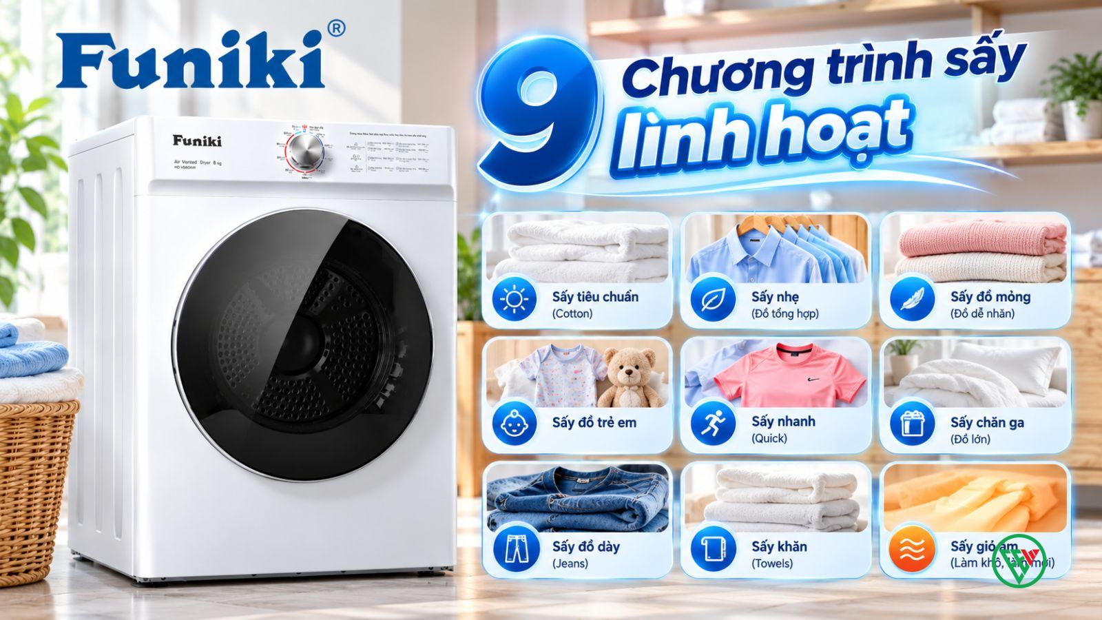 Hình ảnh minh họa: Máy Sấy Funiki Thông Hơi 8kg Hd V680aw