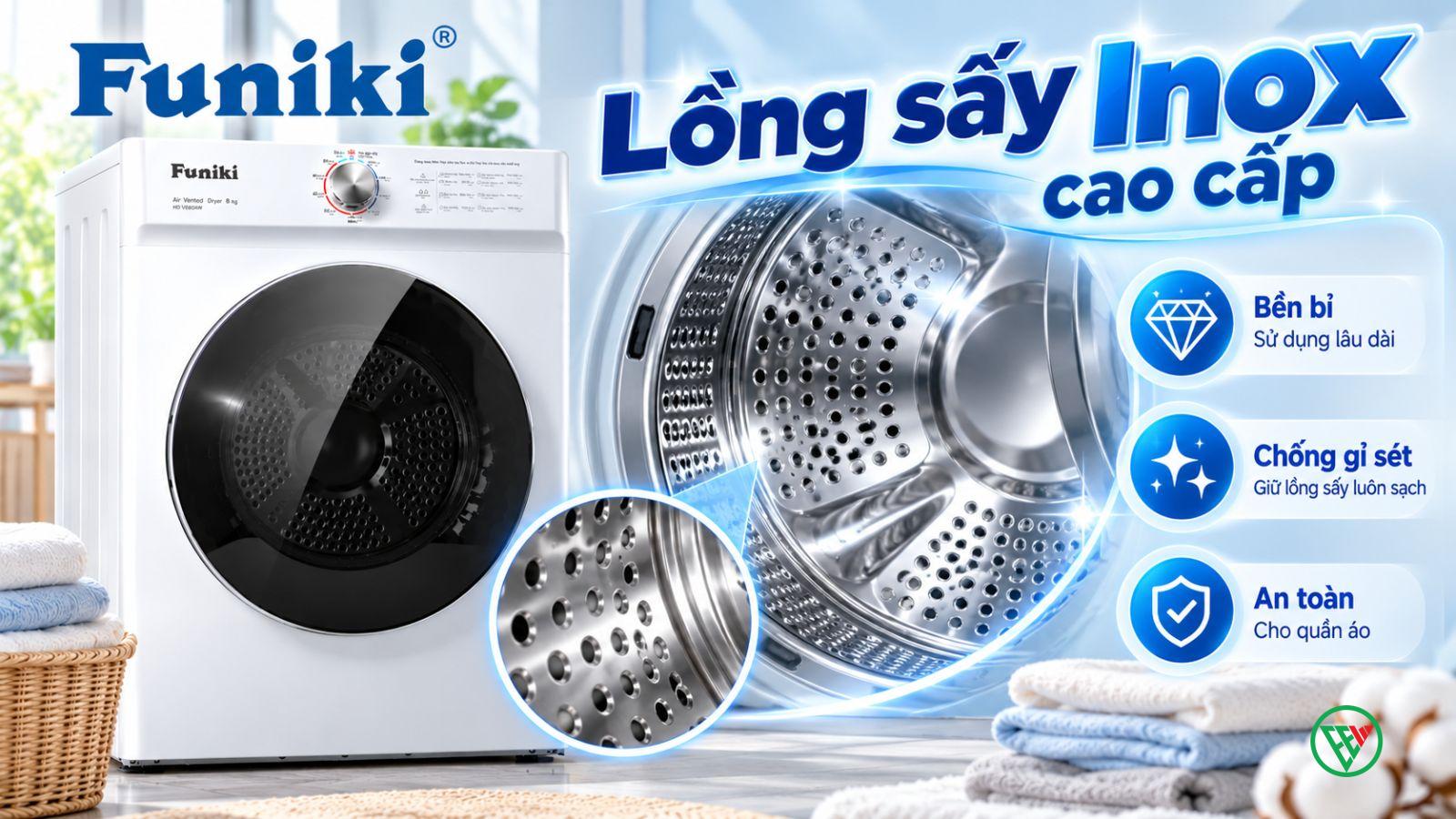 Hình ảnh minh họa: Máy Sấy Funiki Thông Hơi 8kg Hd V680aw