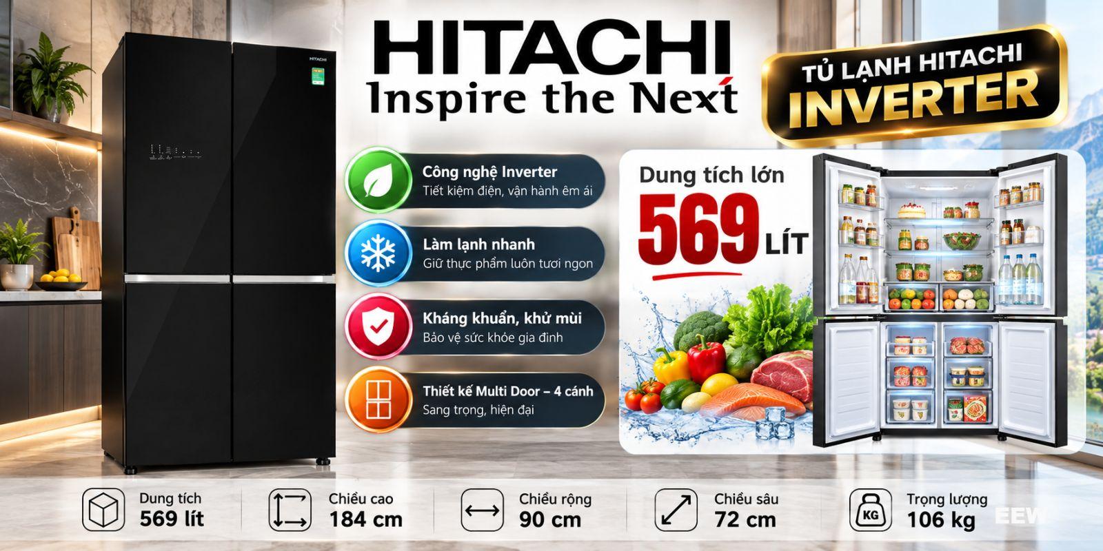 Hình ảnh minh họa: Tủ Lạnh Hitachi Inverter 569 Lít R-wb640vgv0 (gbk)