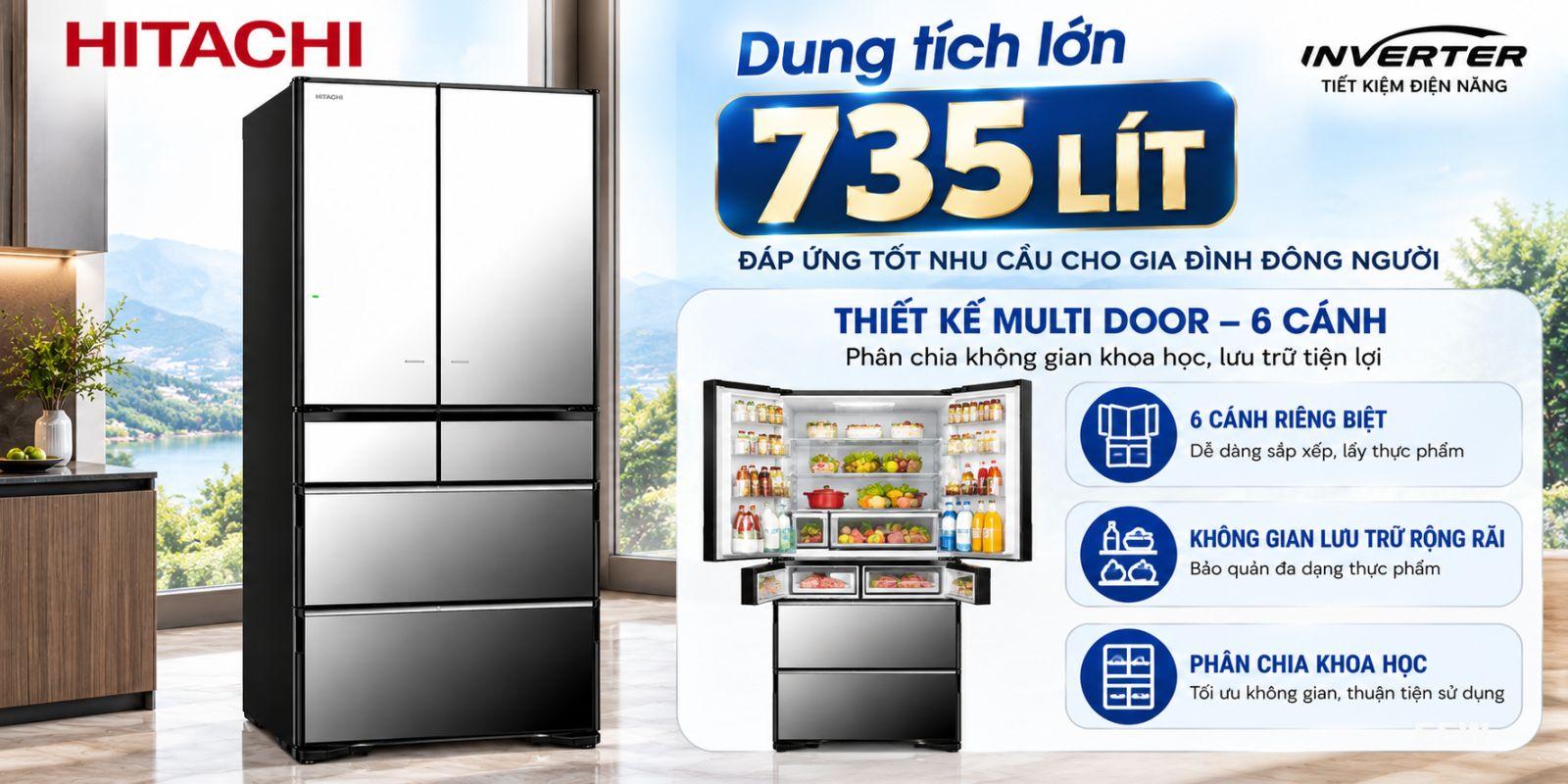Hình ảnh minh họa: Tủ Lạnh Hitachi Inverter 735 Lít R-zx740kv (x)