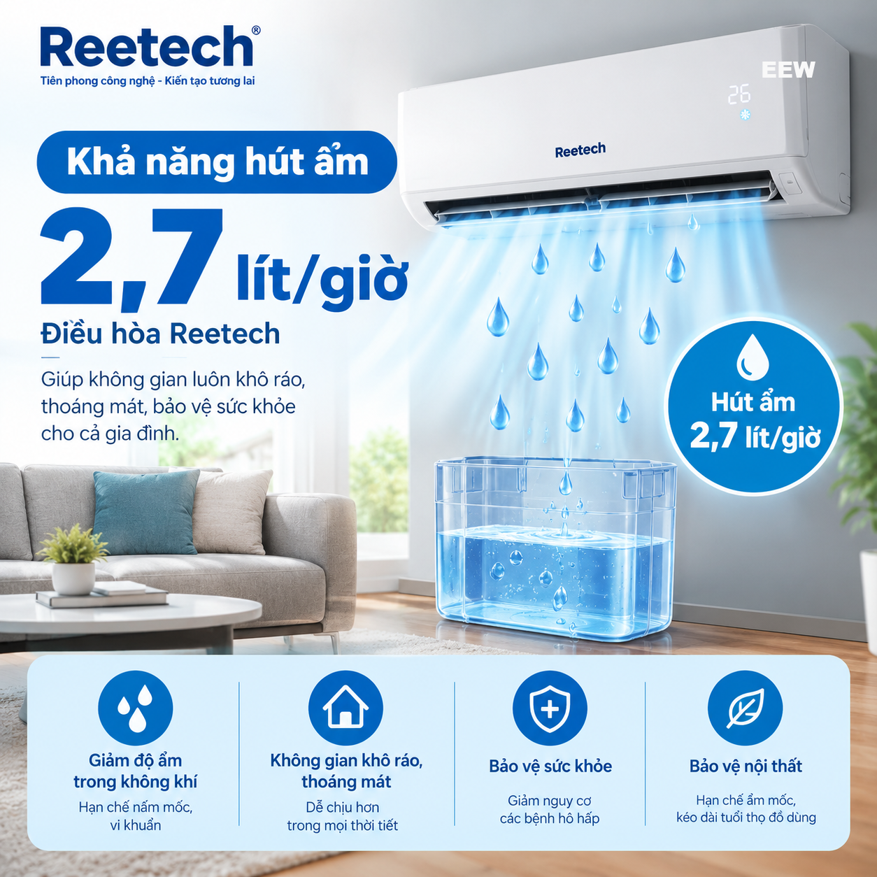 Hình ảnh minh họa: Điều Hòa Reetech 24000btu 1 Chiều Inverter Rtv24-de-bt/rcv24-de-bt